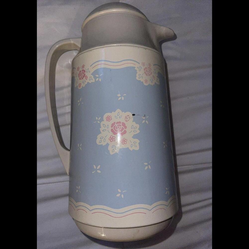 Vintage Crown Corning Thermique 1qt Insulated Thermal Coffee Tea Carafe w/roses